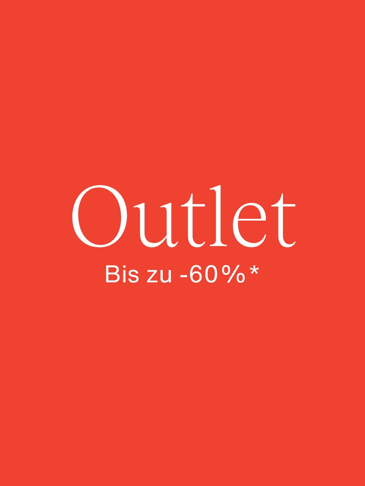 Red background with white text reading "Outlet" and "Bis zu -60%*" indicating a discount offer.