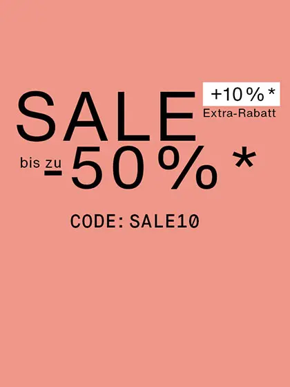 Blushfarbende Kachel mit Schriftzug Sale bis zu -50% plus 10% extra Rabatt mit Code SALE10