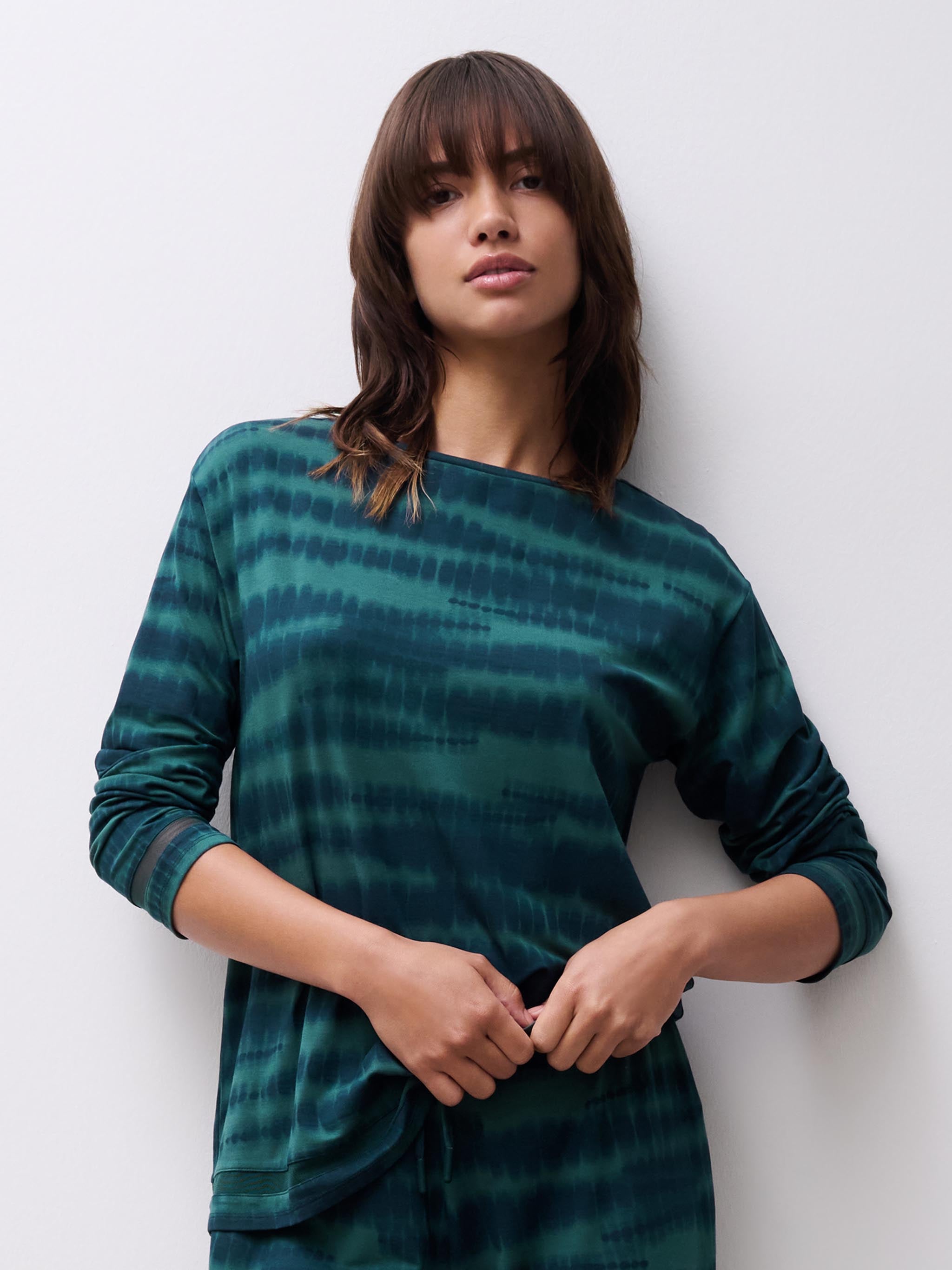 Langarmshirt - Grün Shibori Print