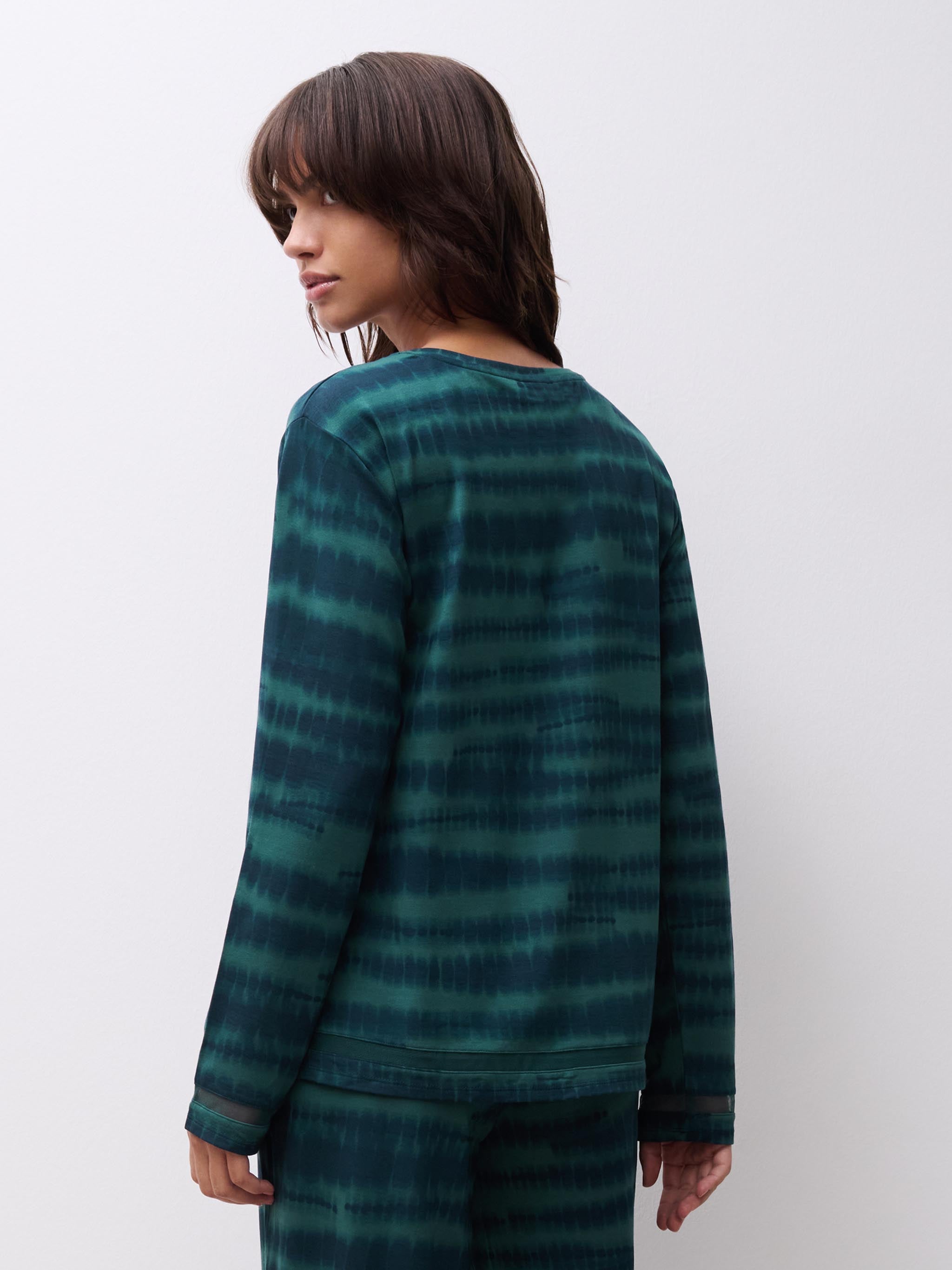 Langarmshirt - Grün Shibori Print