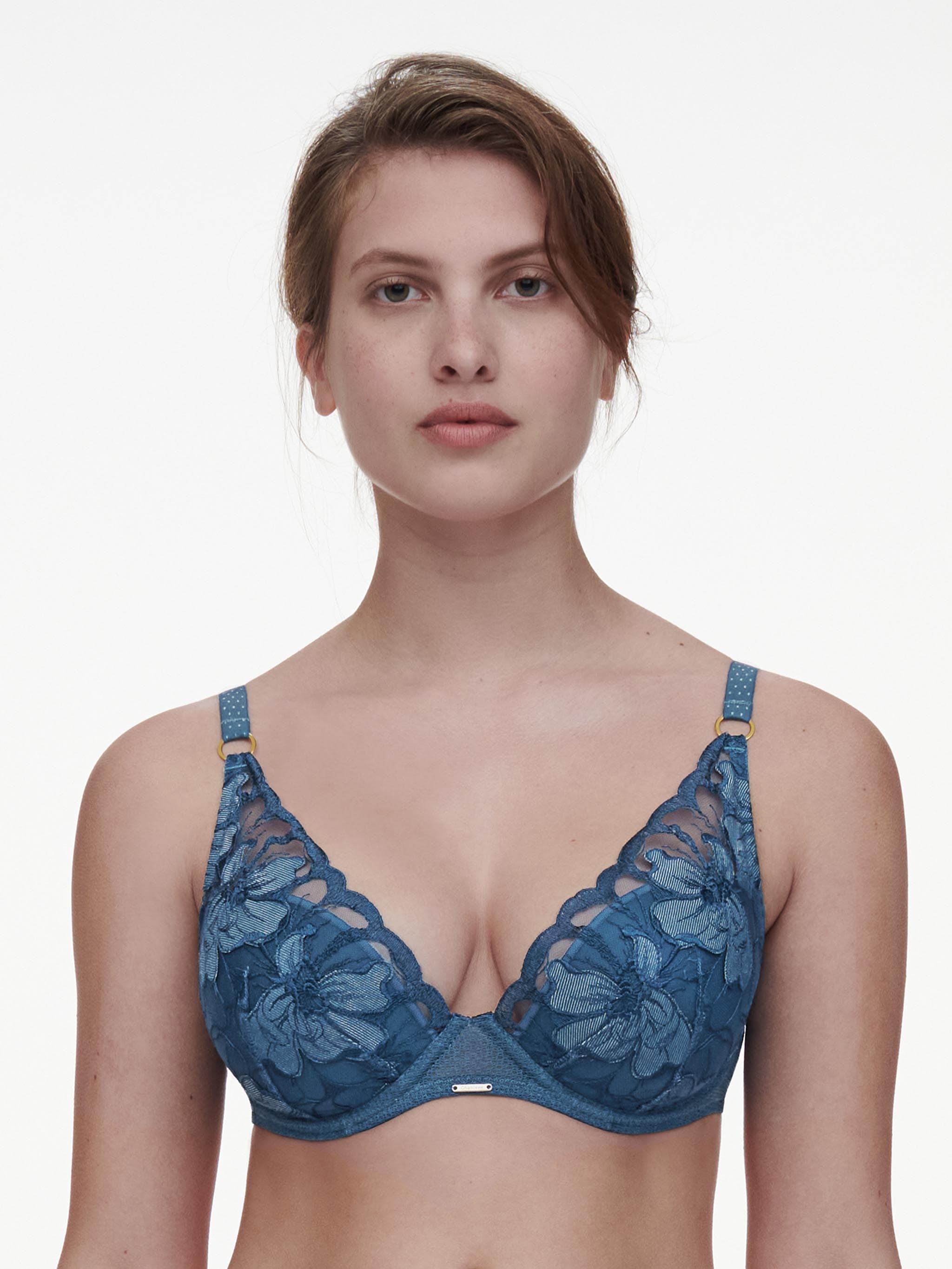 Soutien-gorge coques plongeant - Bleu jeans denim