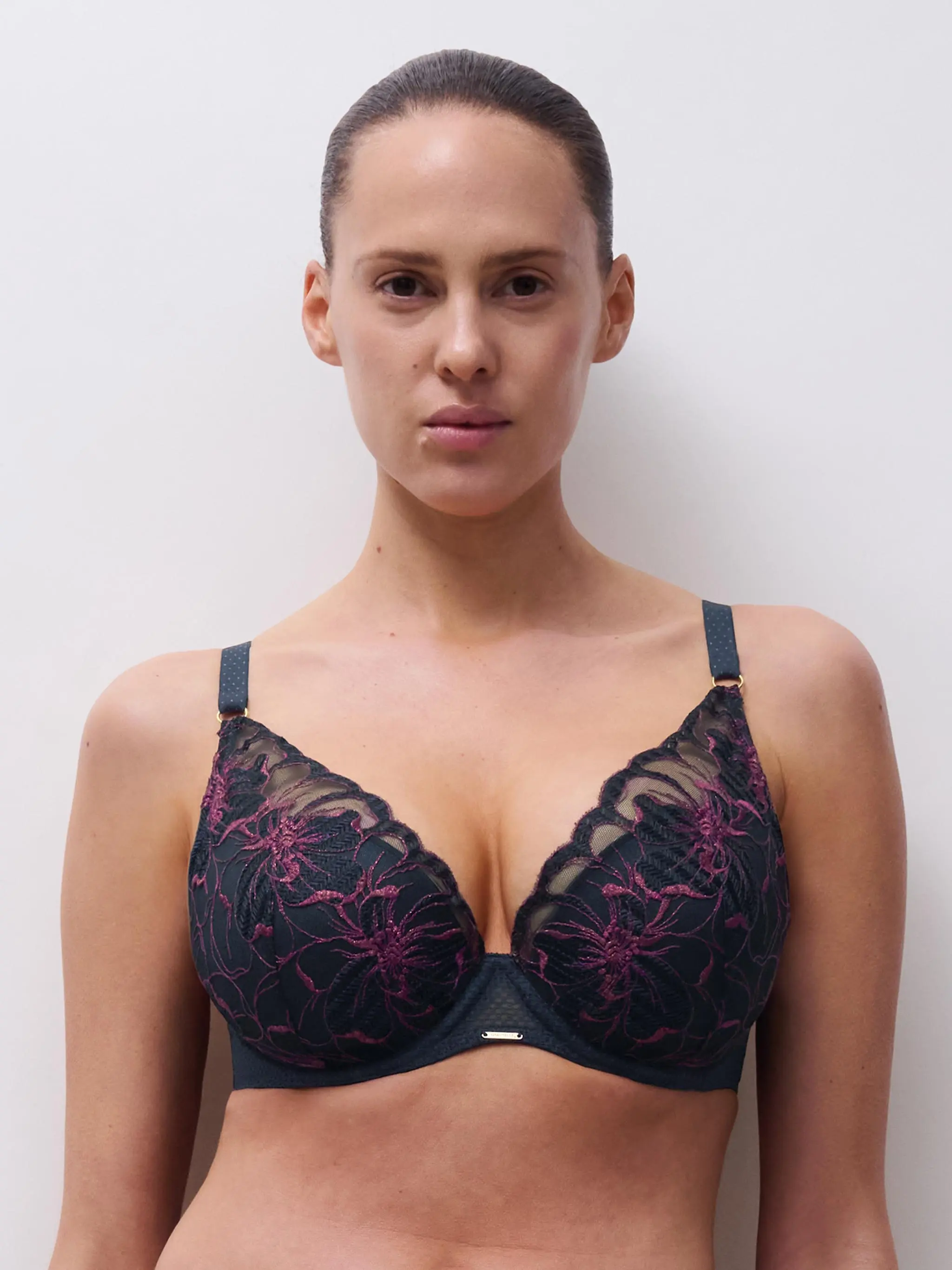 Soutien-gorge coques plongeant - Bleu Marine Lurex