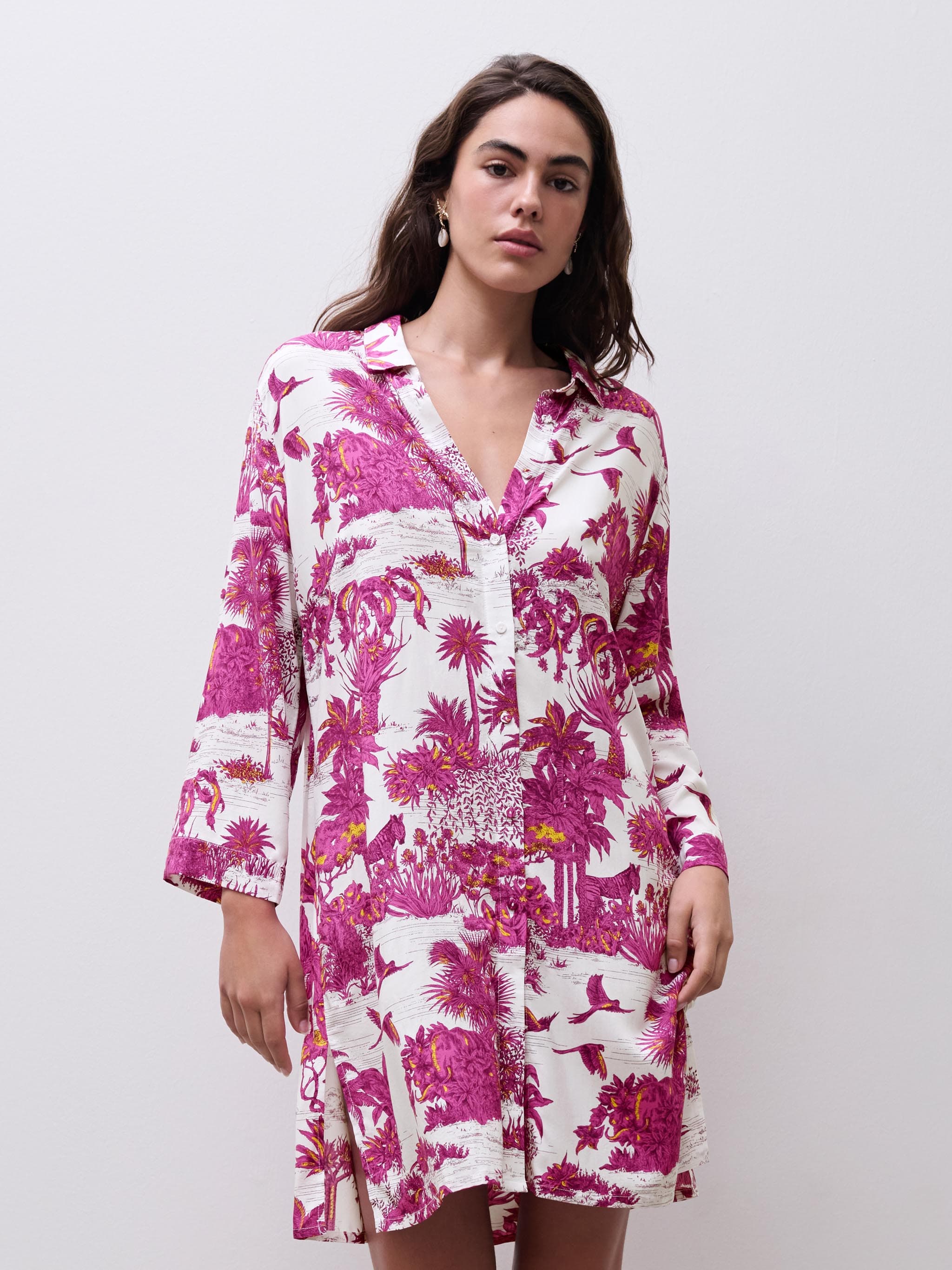 Chemise manches longues - Jungle blanche