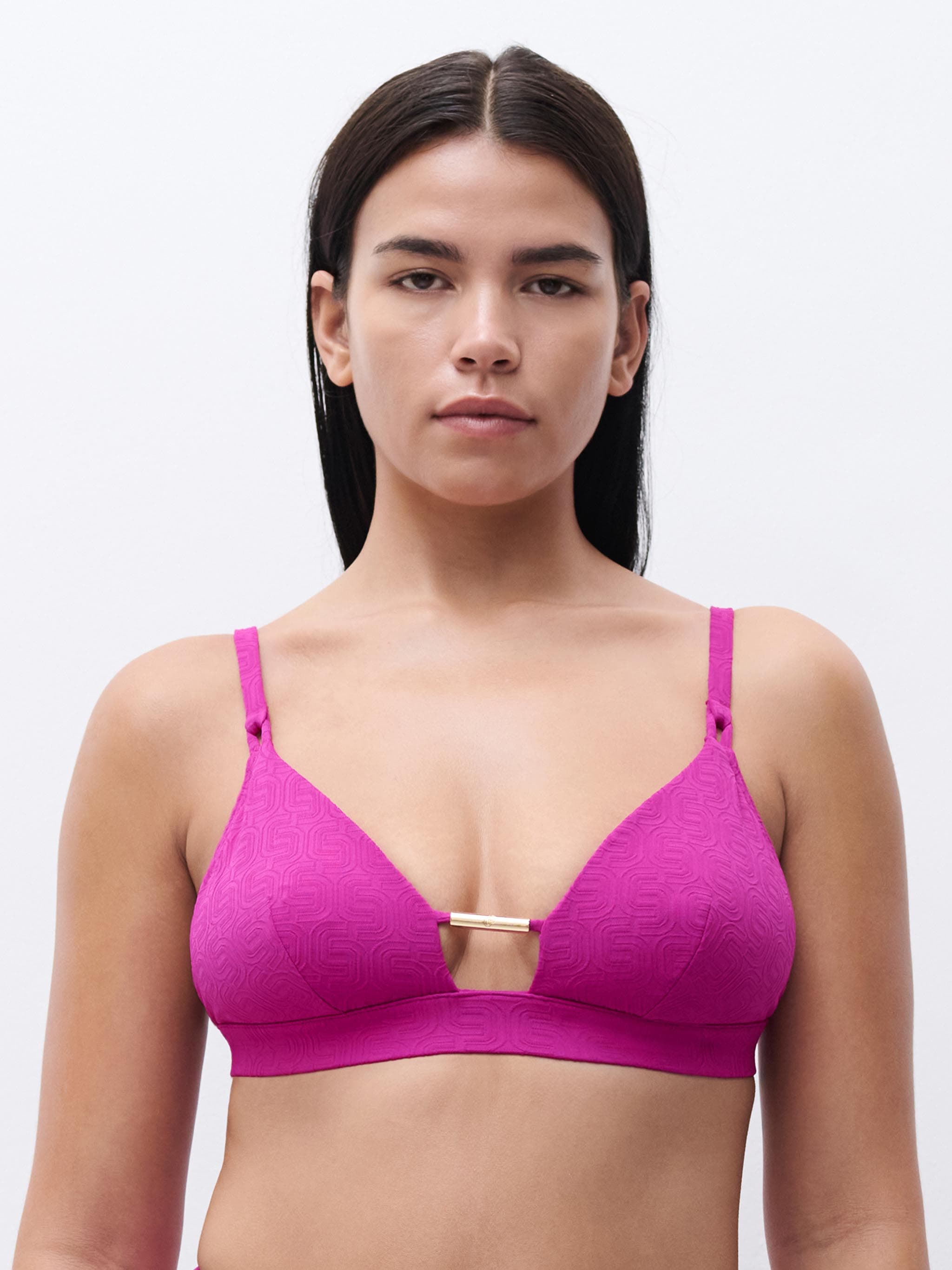 Haut de maillot de bain sans armature triangle coques spacer amovibles - Fuchsia tyrien