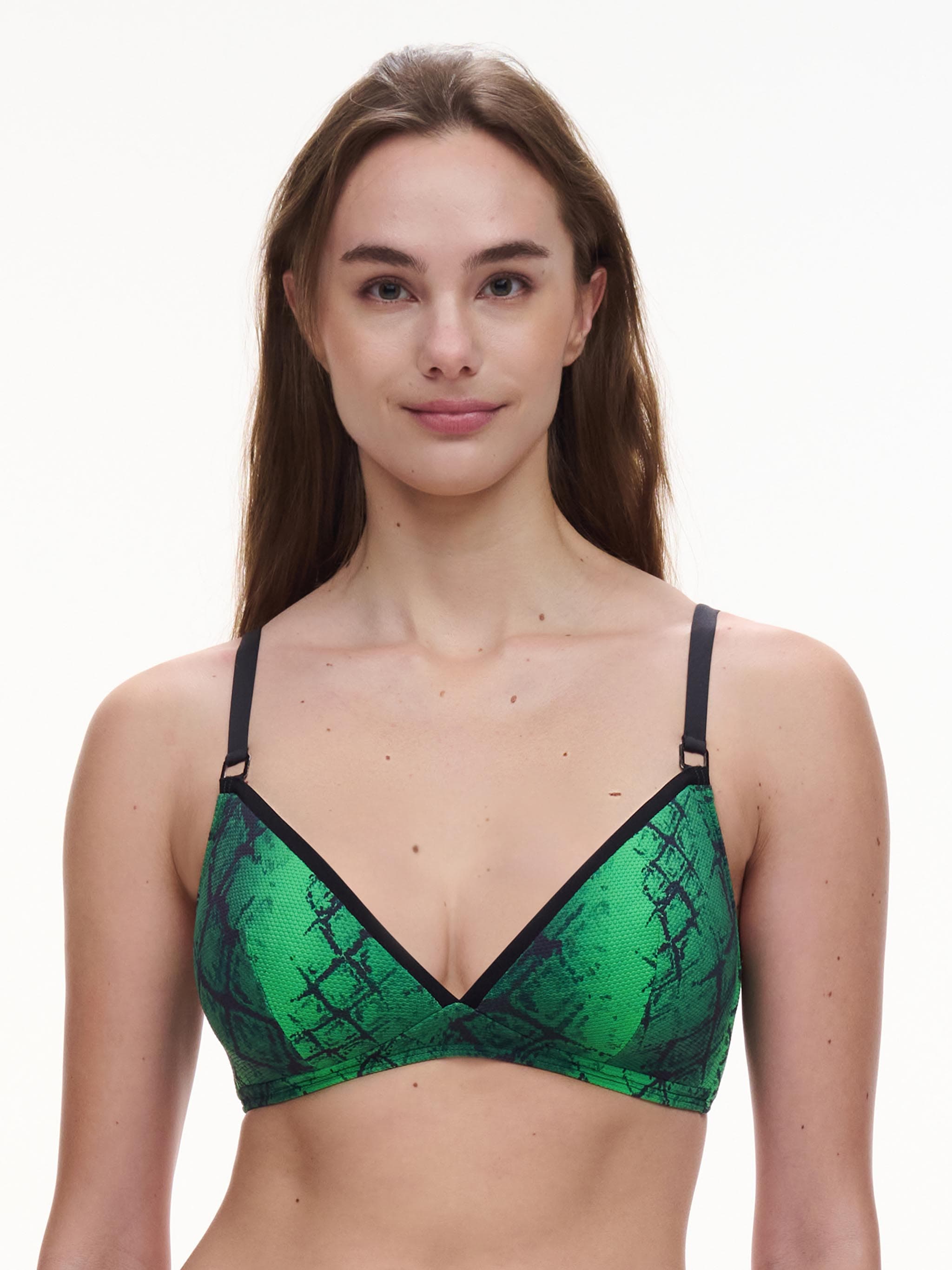 Haut de maillot de bain sans armature triangle coques spacer bretelles multipositions - Python vert