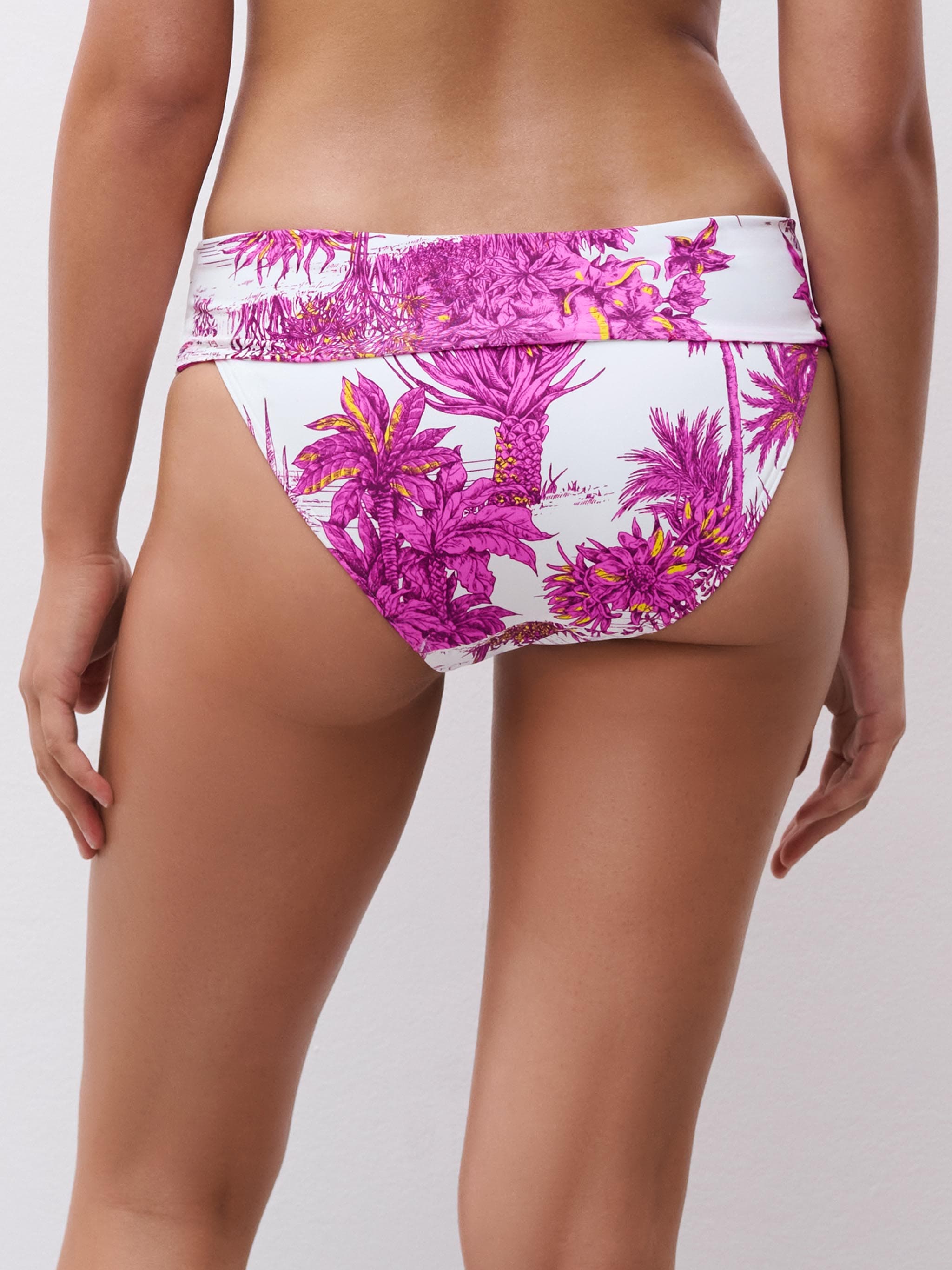 Bas de maillot de bain ajustable culotte taille haute - Jungle blanche