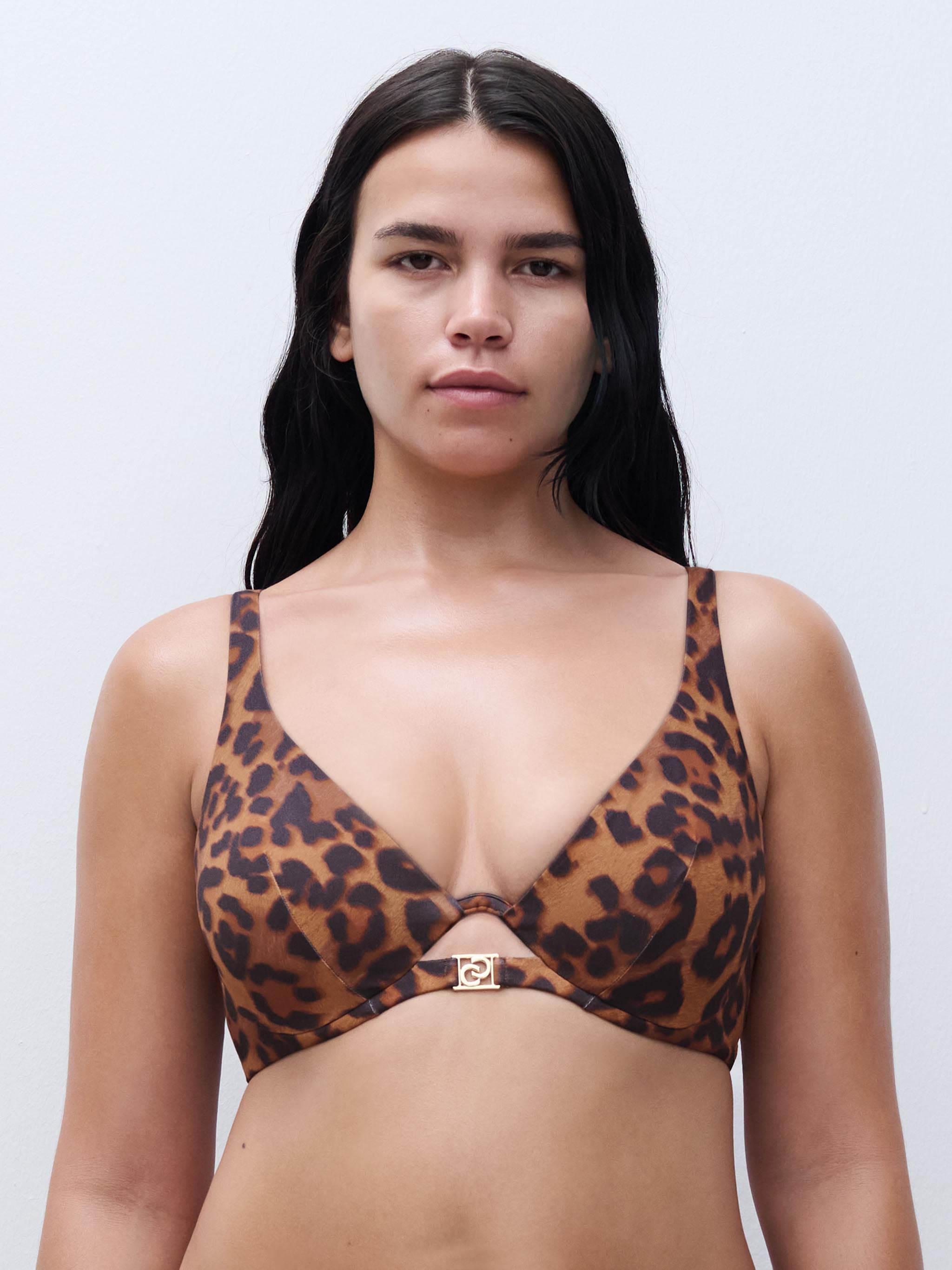 Haut de maillot de bain mono-armature plongeant bretelles multipositions - Léopard sauvage