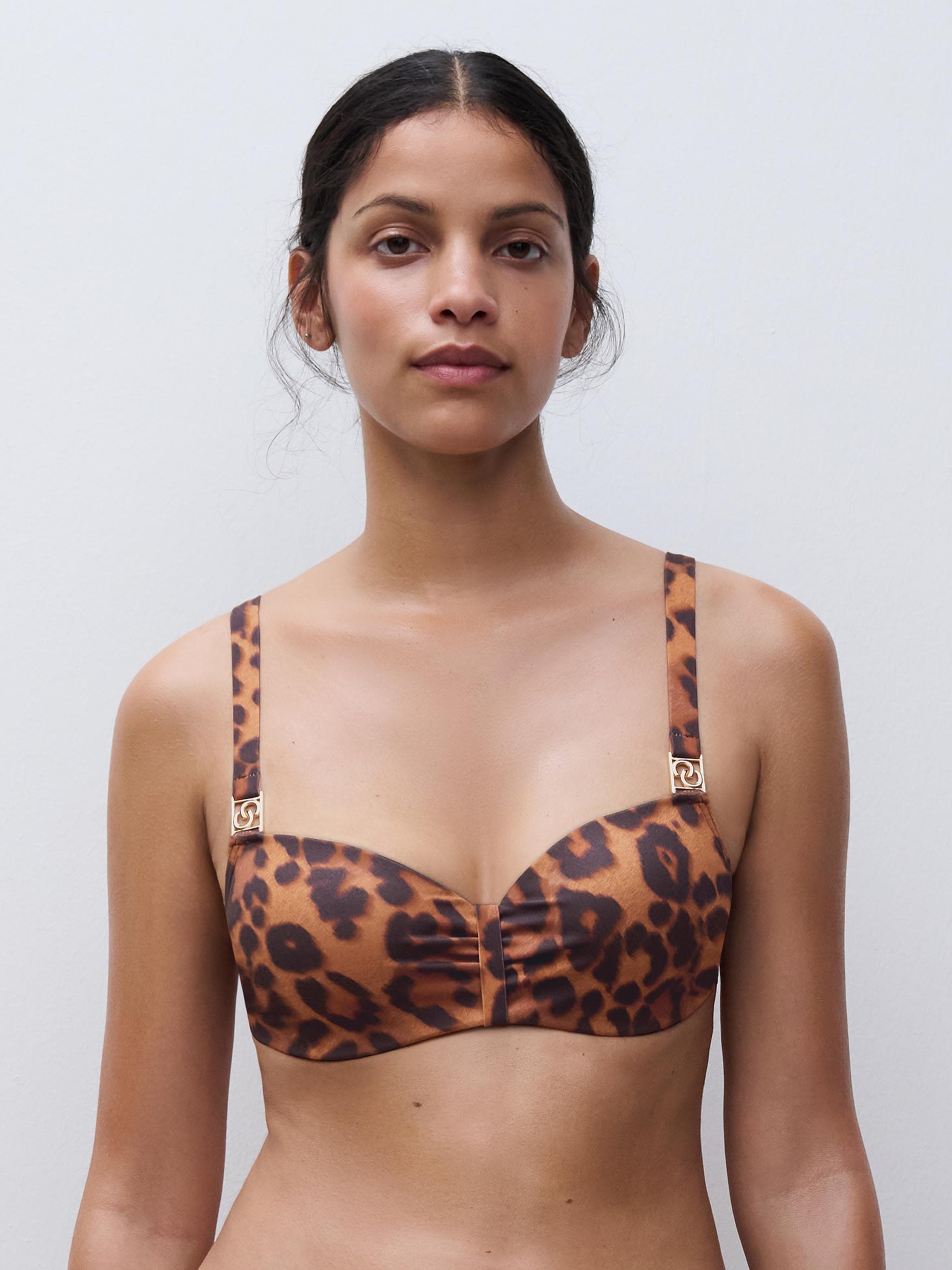 Haut de maillot de bain corbeille mémoire de forme bretelles multipositions - Léopard sauvage