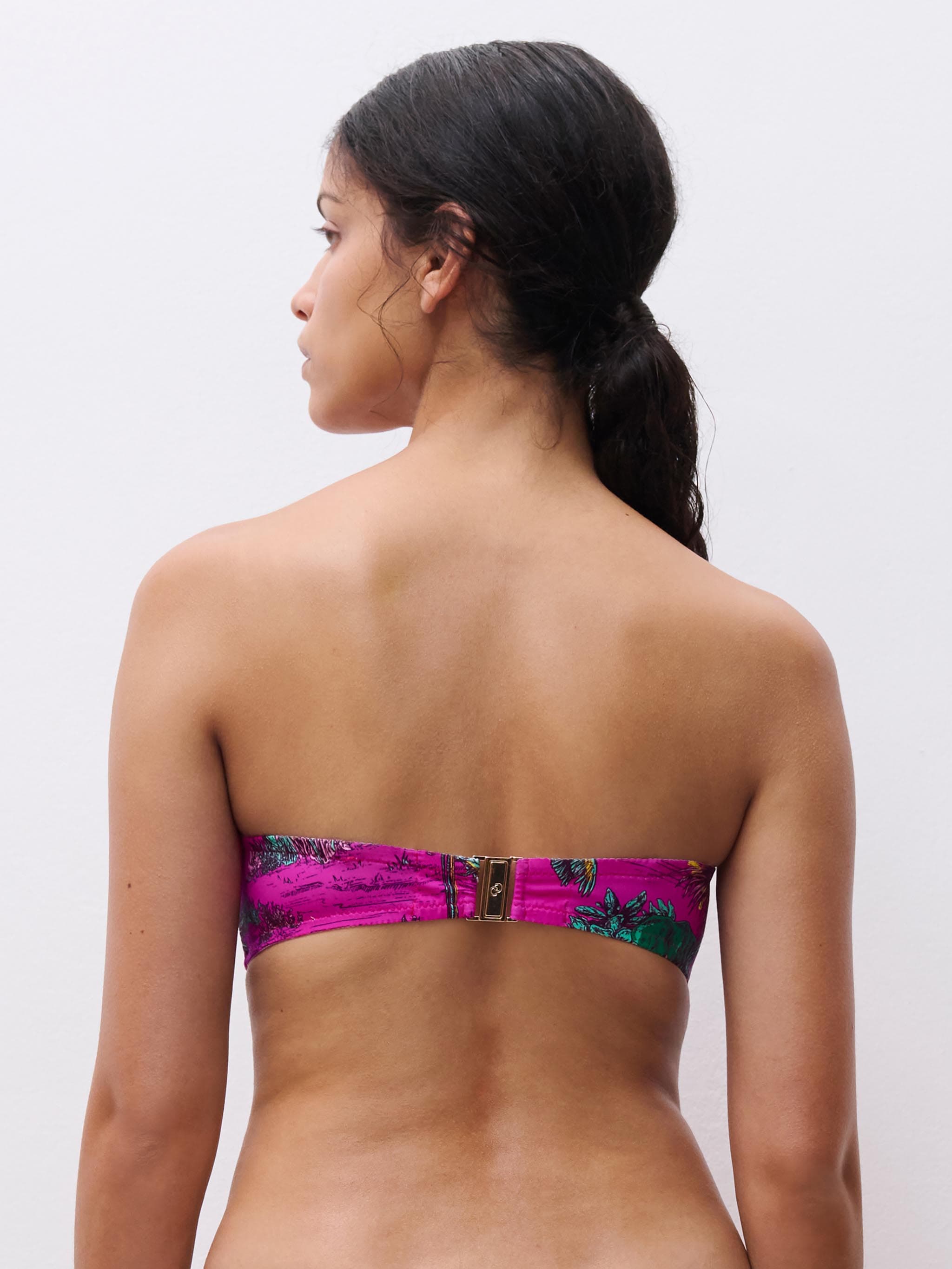 Haut de maillot de bain bandeau coques bretelles amovibles - Jungle rose