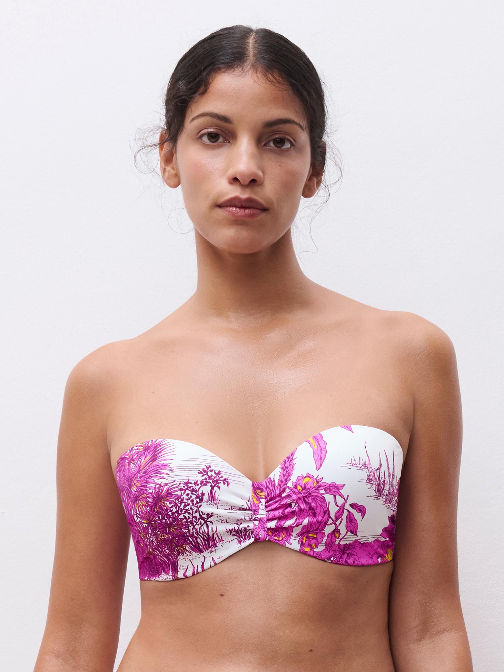 Haut de maillot de bain bandeau coques bretelles amovibles - Jungle blanche