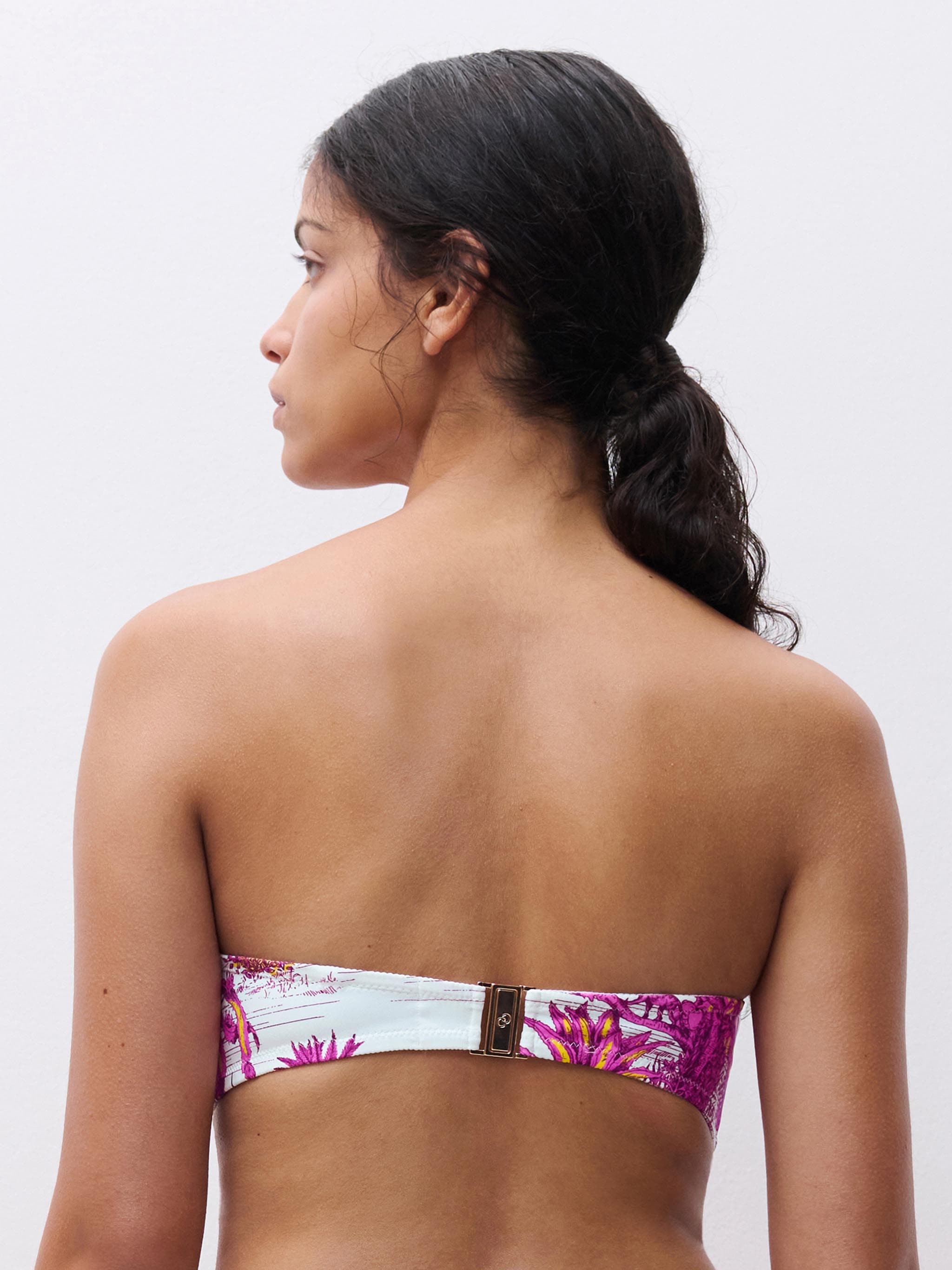 Haut de maillot de bain bandeau coques bretelles amovibles - Jungle blanche
