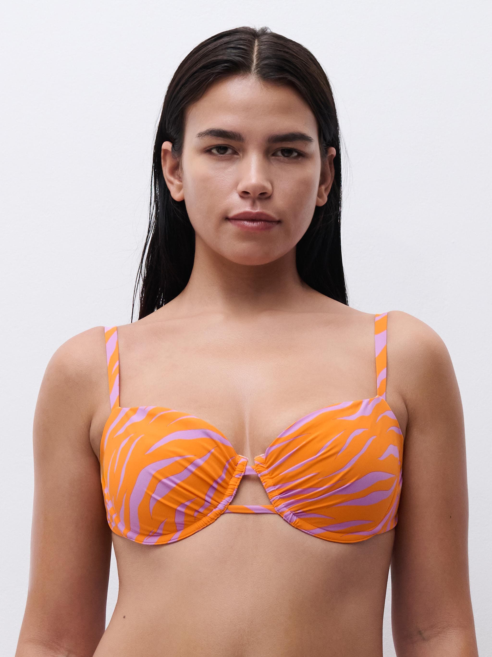 Haut de maillot de bain corbeille - Imprimé Zebre Orange/Mauve