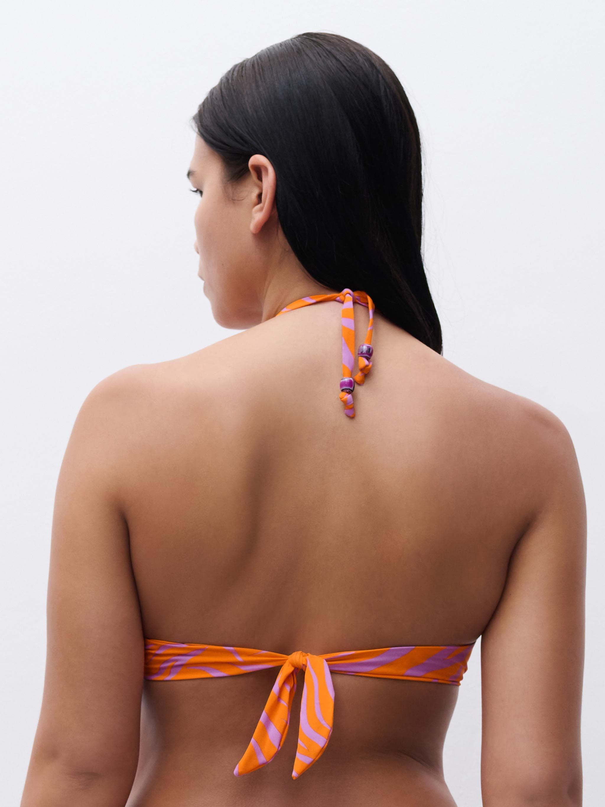 Haut de maillot de bain décolleté plongeant - Imprimé Zebre Orange/Mauve