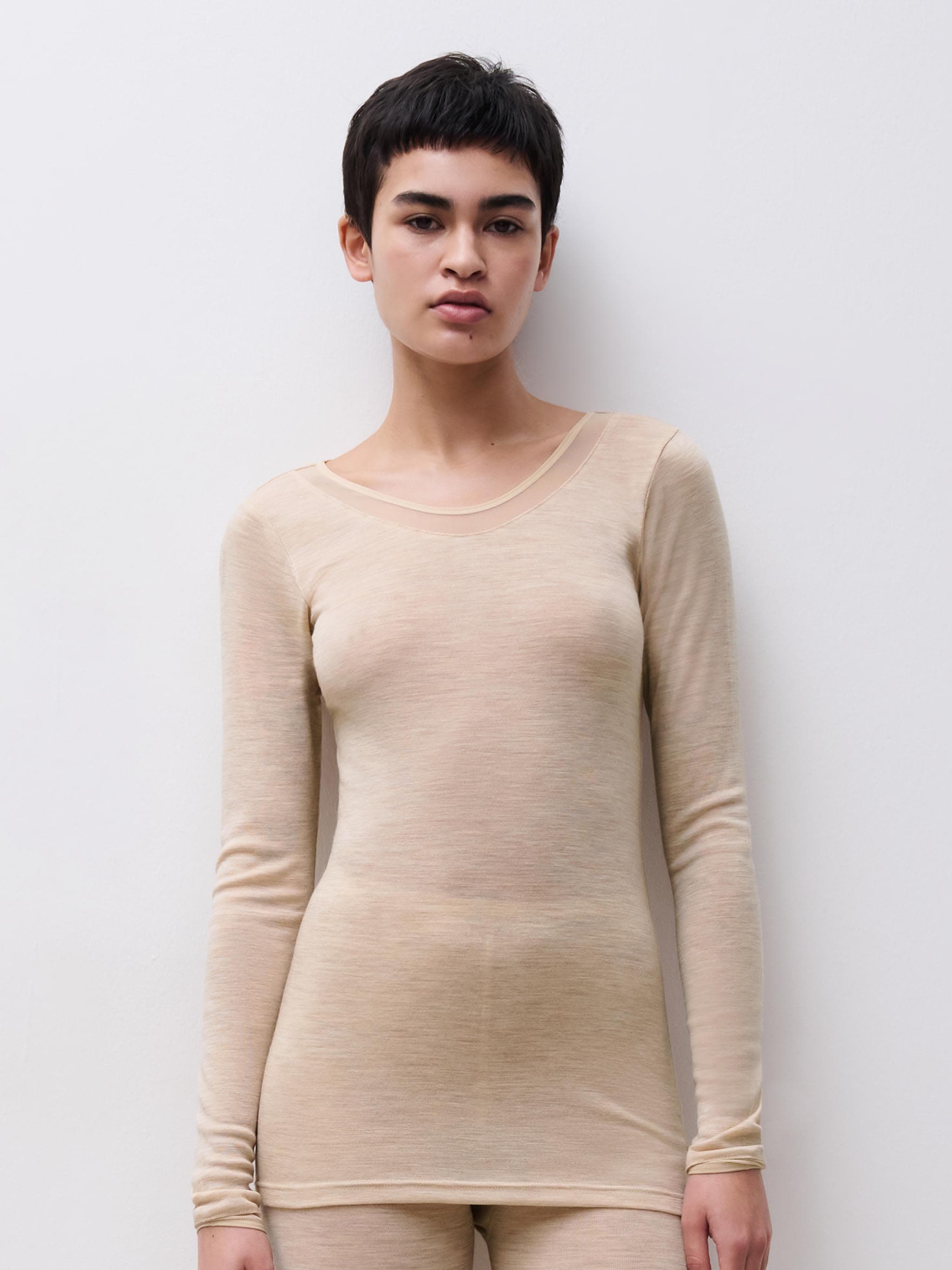 T-shirt manches longues - Beige Chiné