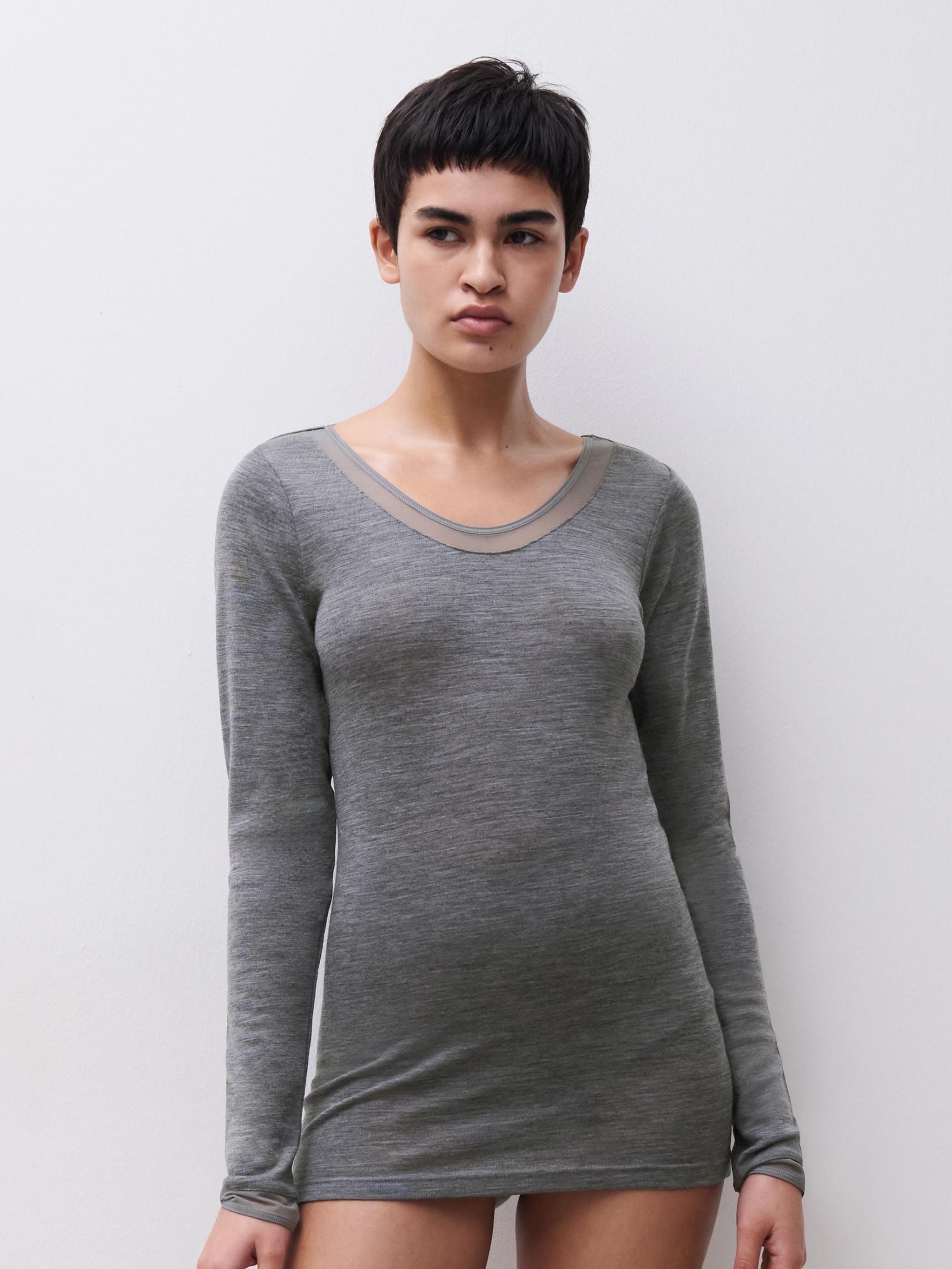 T-shirt manches longues - Gris chiné