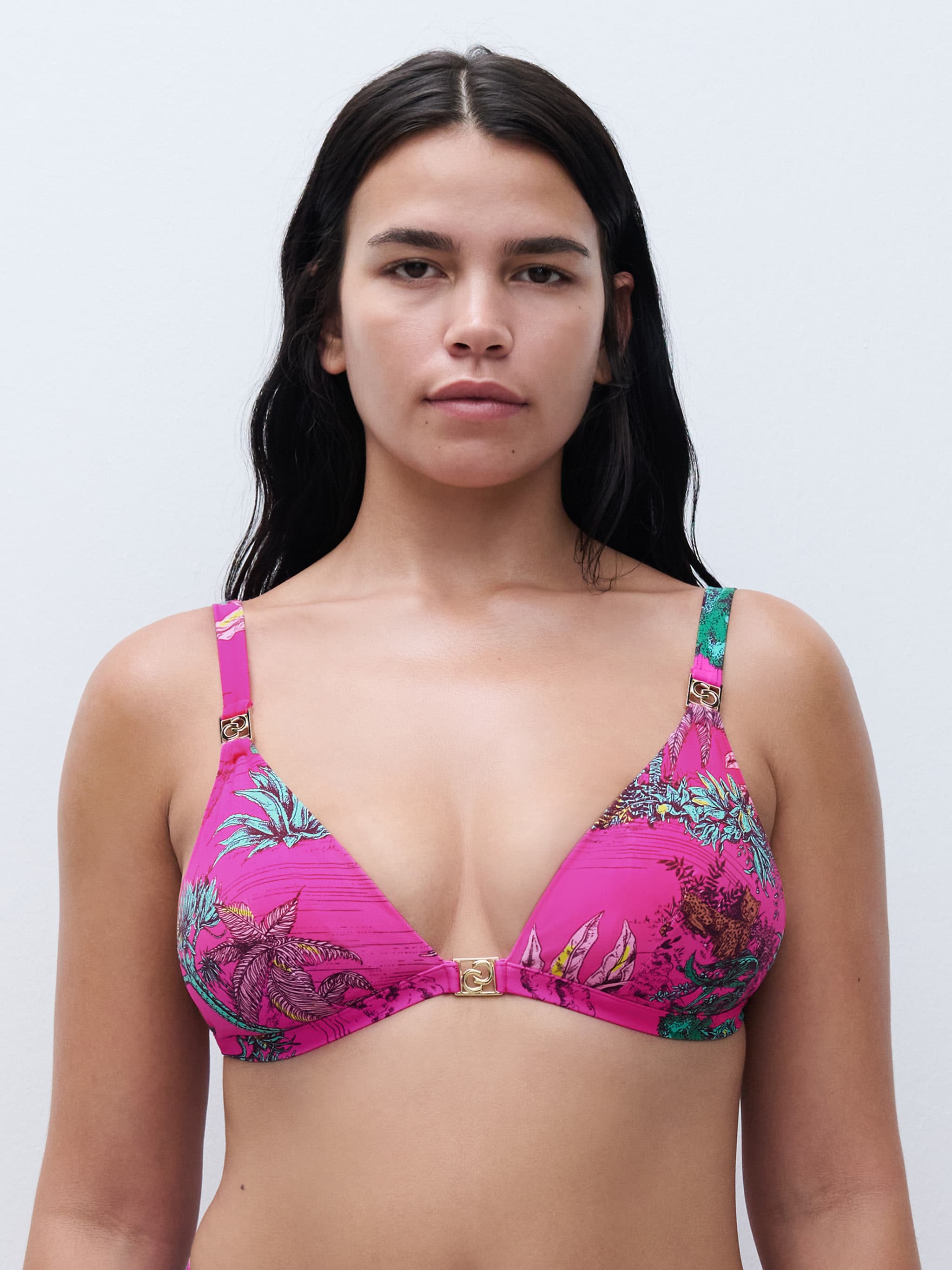 Haut de maillot de bain sans armature triangle coques spacer amovibles - Jungle rose