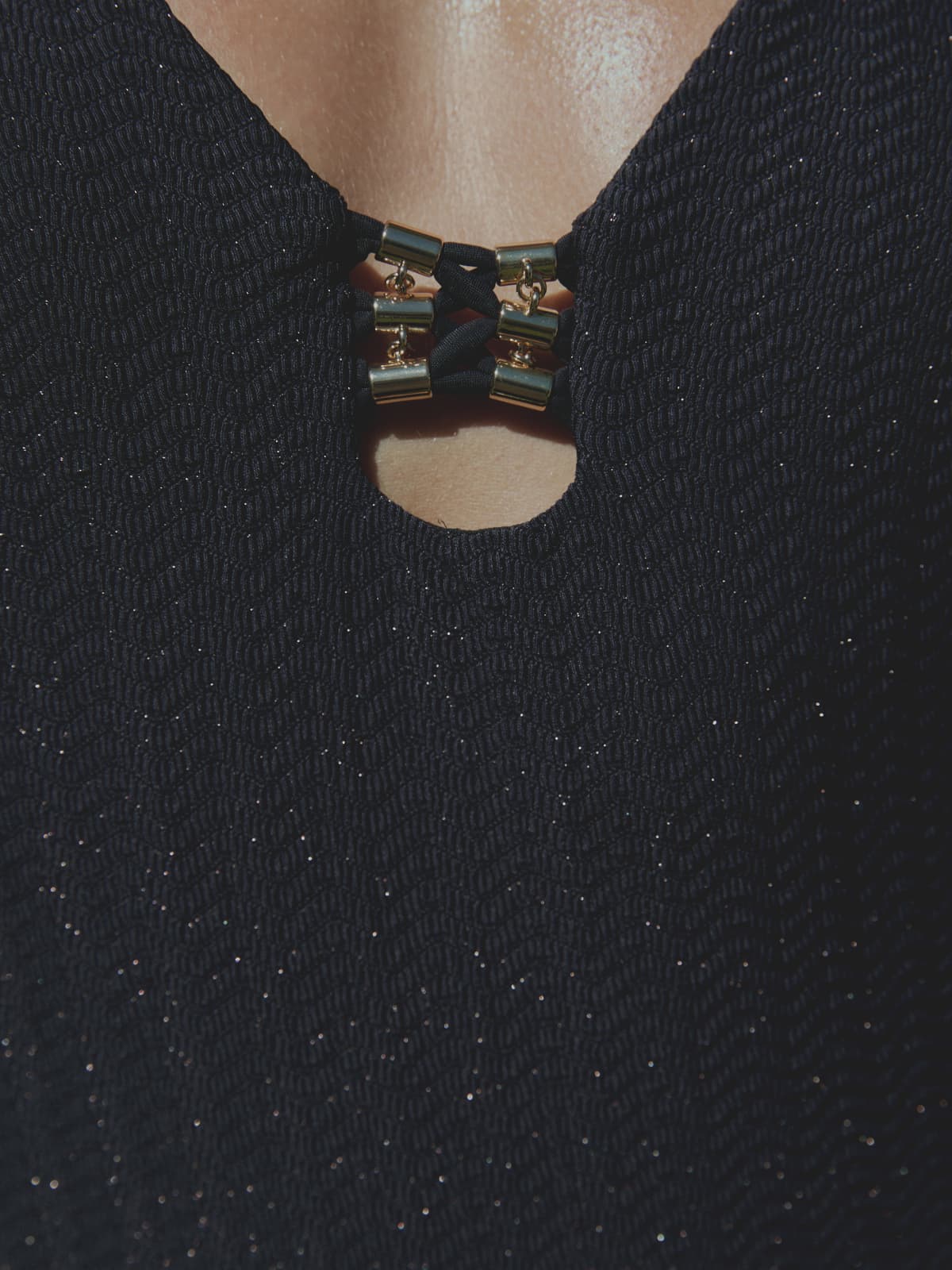 Maillot de bain 1 pièce plongeant - Perle noir