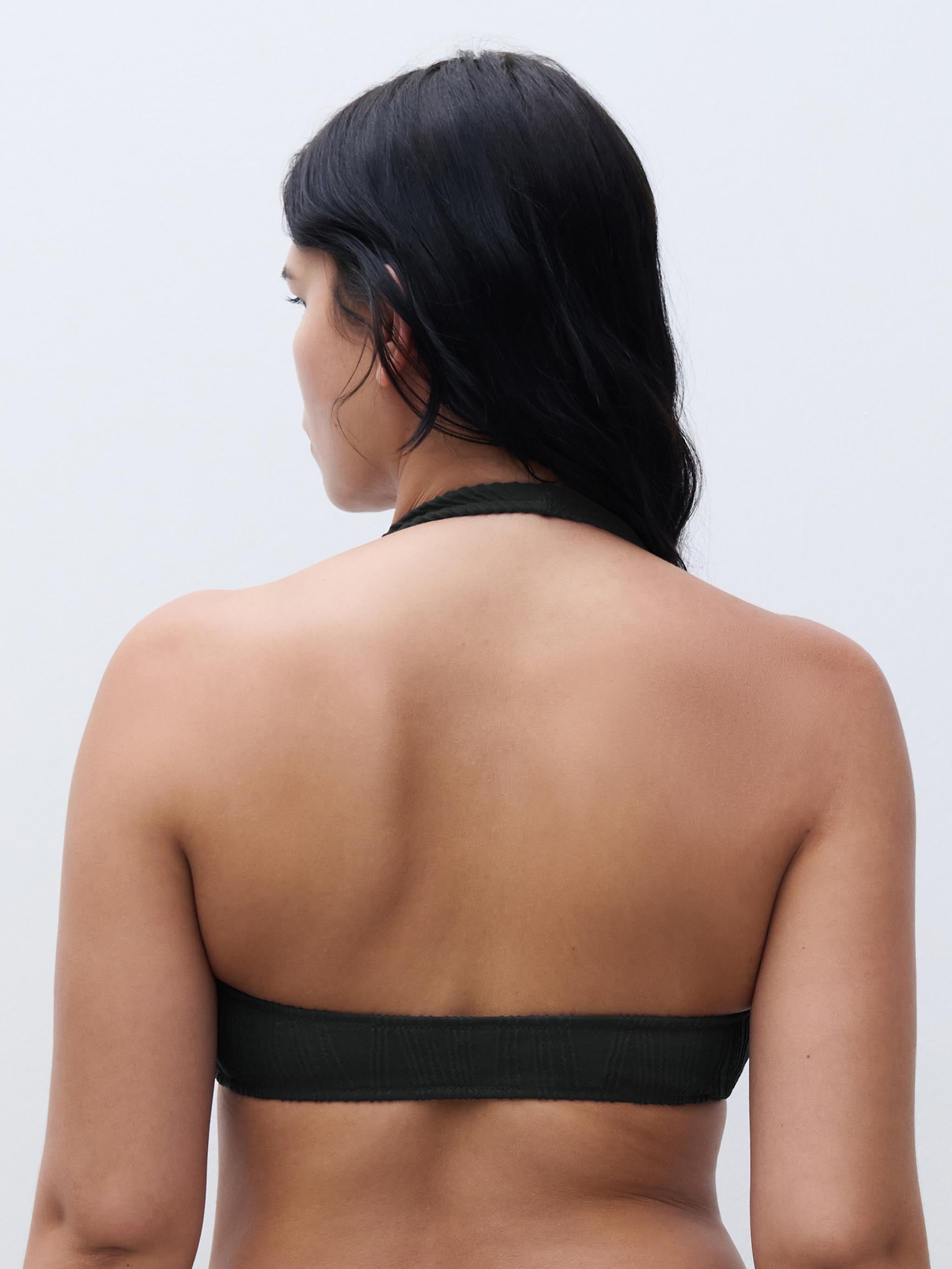 Haut de maillot de bain sans armature plongeant coques amovibles - Noir