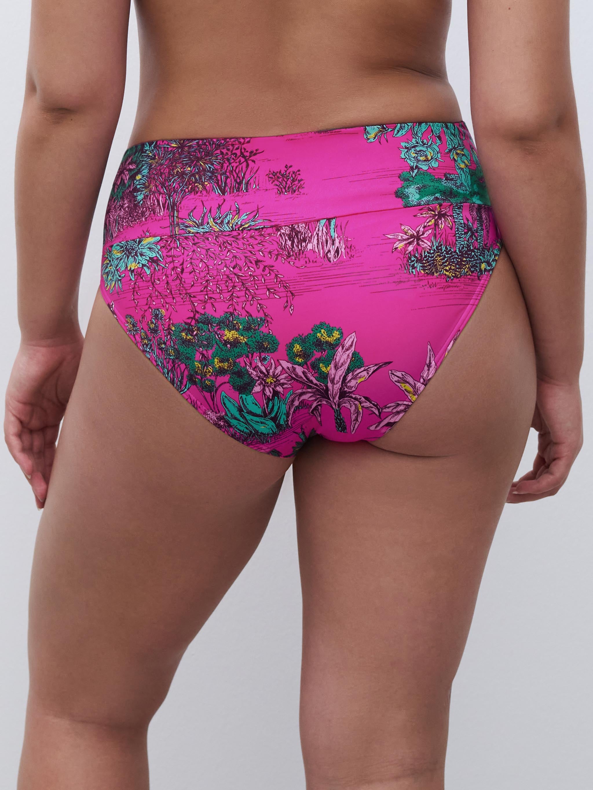 Bas de maillot de bain ajustable culotte taille haute - Jungle rose
