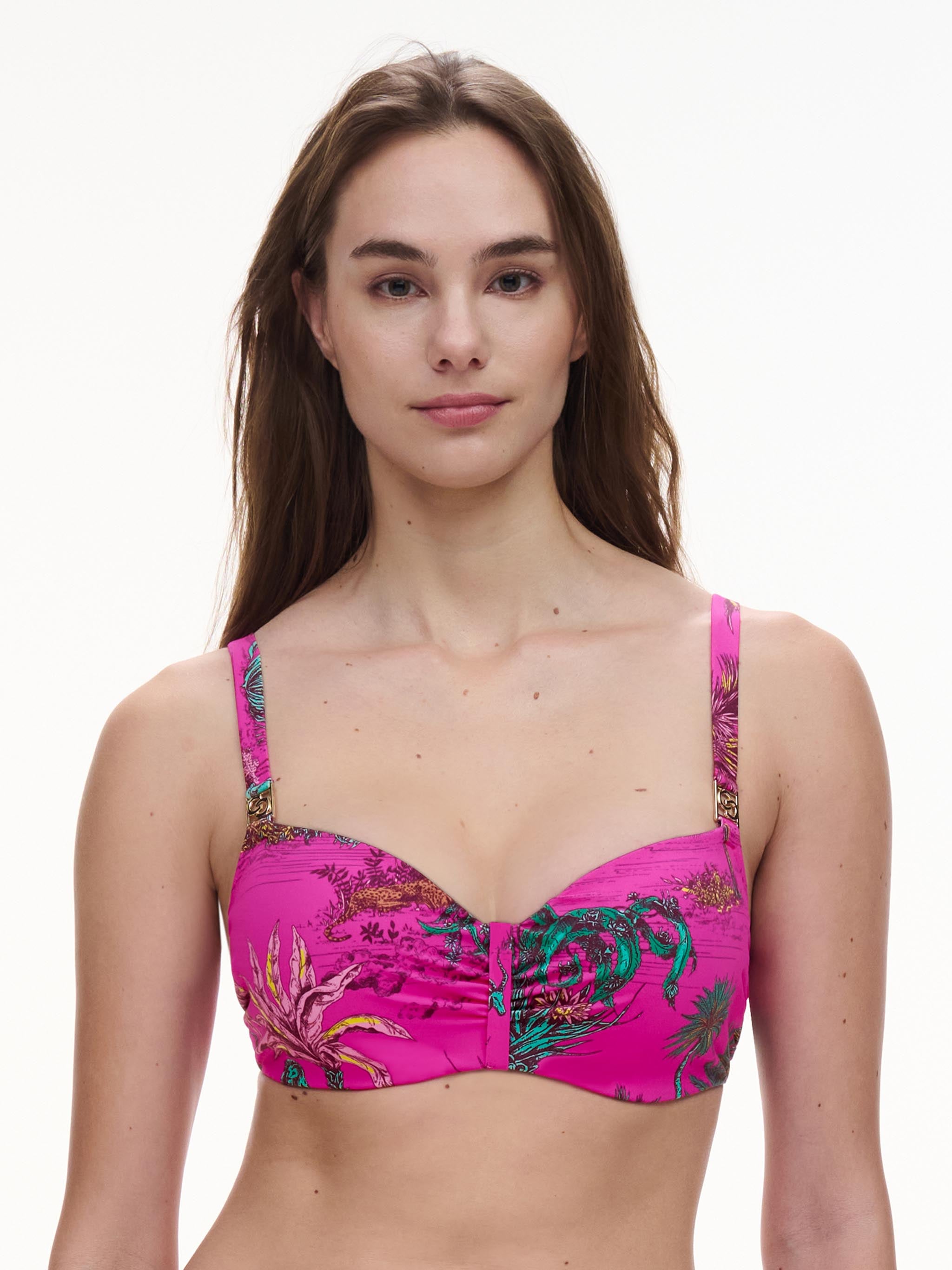 Haut de maillot de bain corbeille mémoire de forme bretelles multipositions - Jungle rose