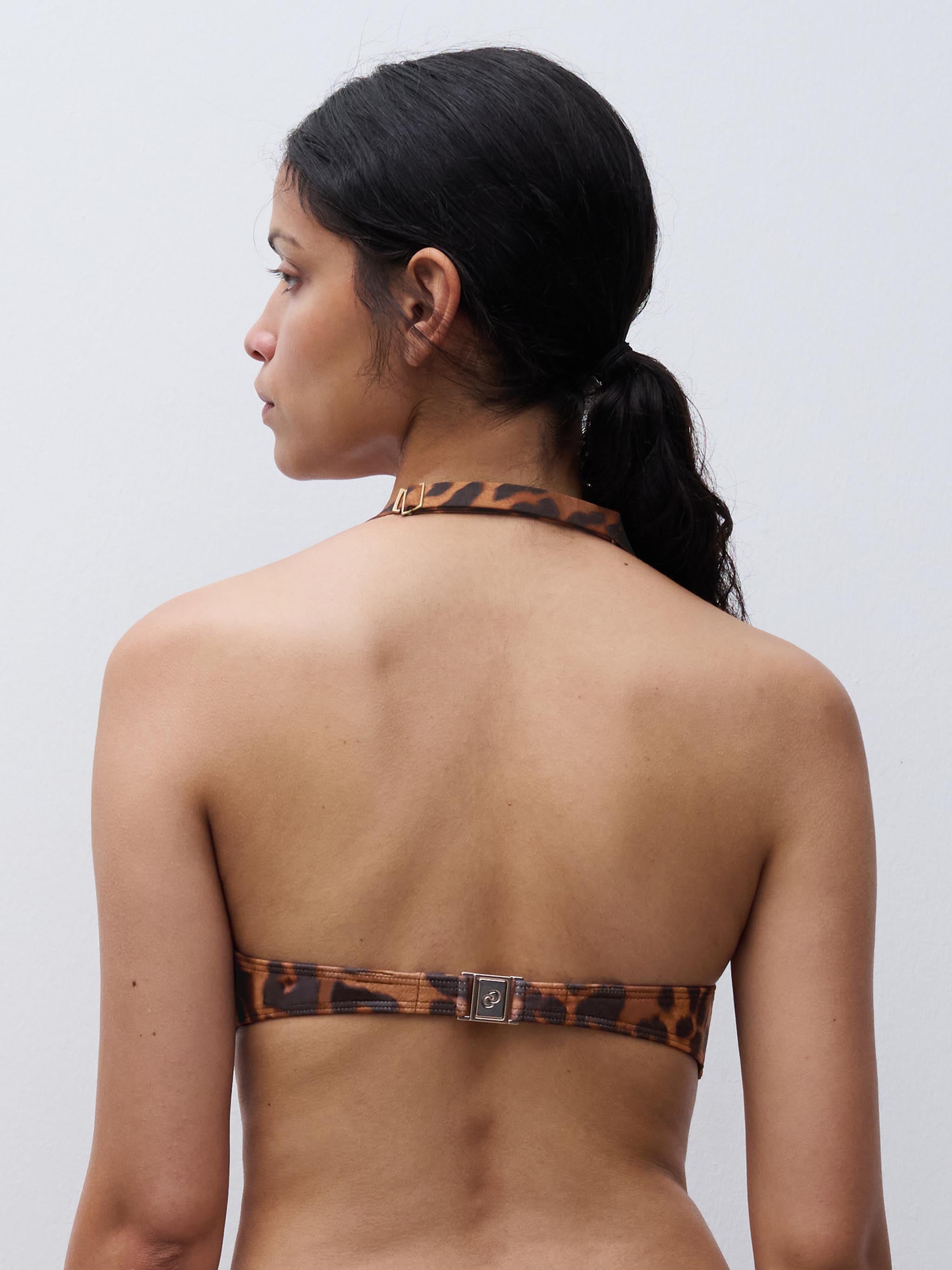 Haut de maillot de bain corbeille mémoire de forme bretelles multipositions - Léopard sauvage