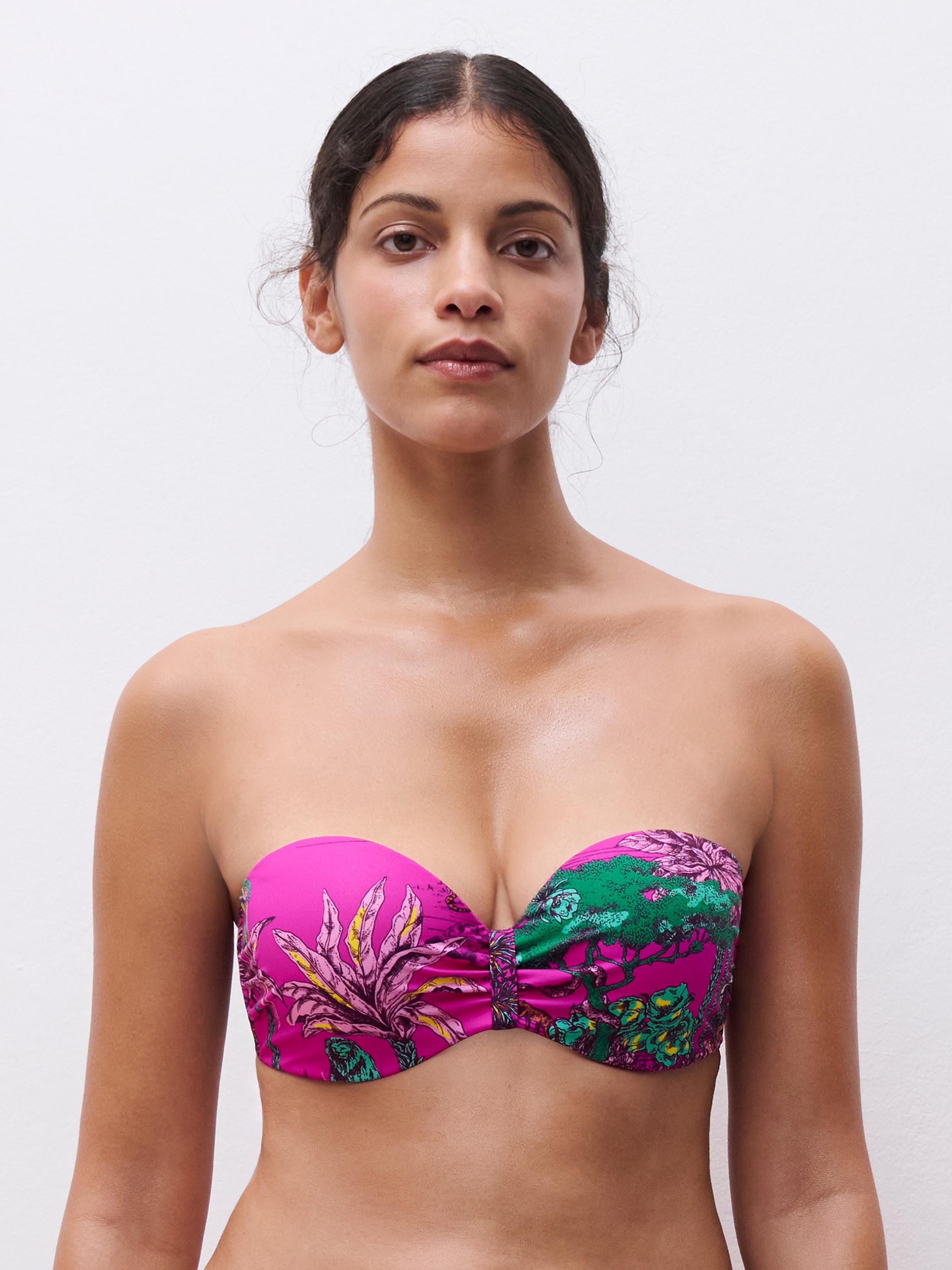 Haut de maillot de bain bandeau coques bretelles amovibles - Jungle rose
