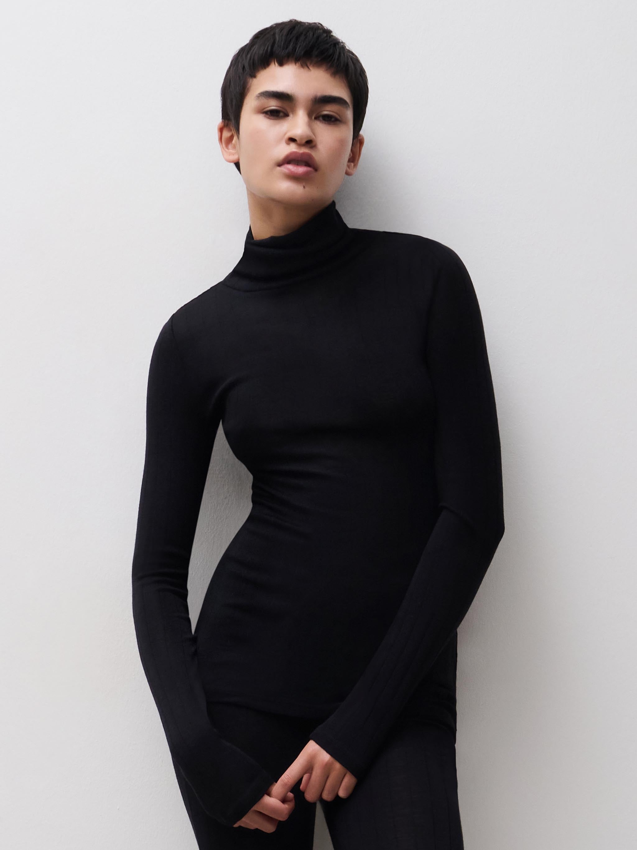 T-shirt manches longues col roulé - Noir