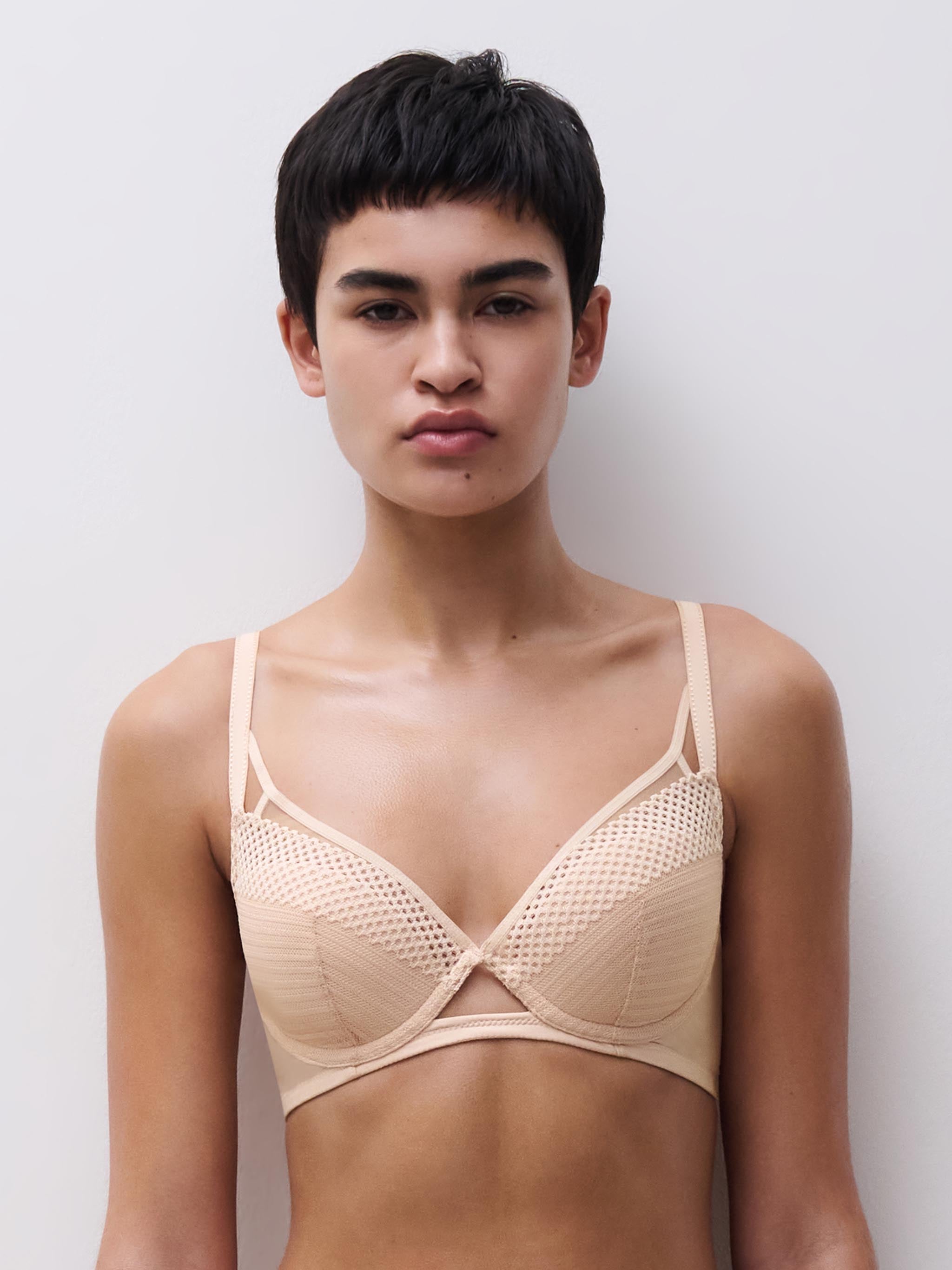 Soutien-gorge coques plongeant - Beige doré