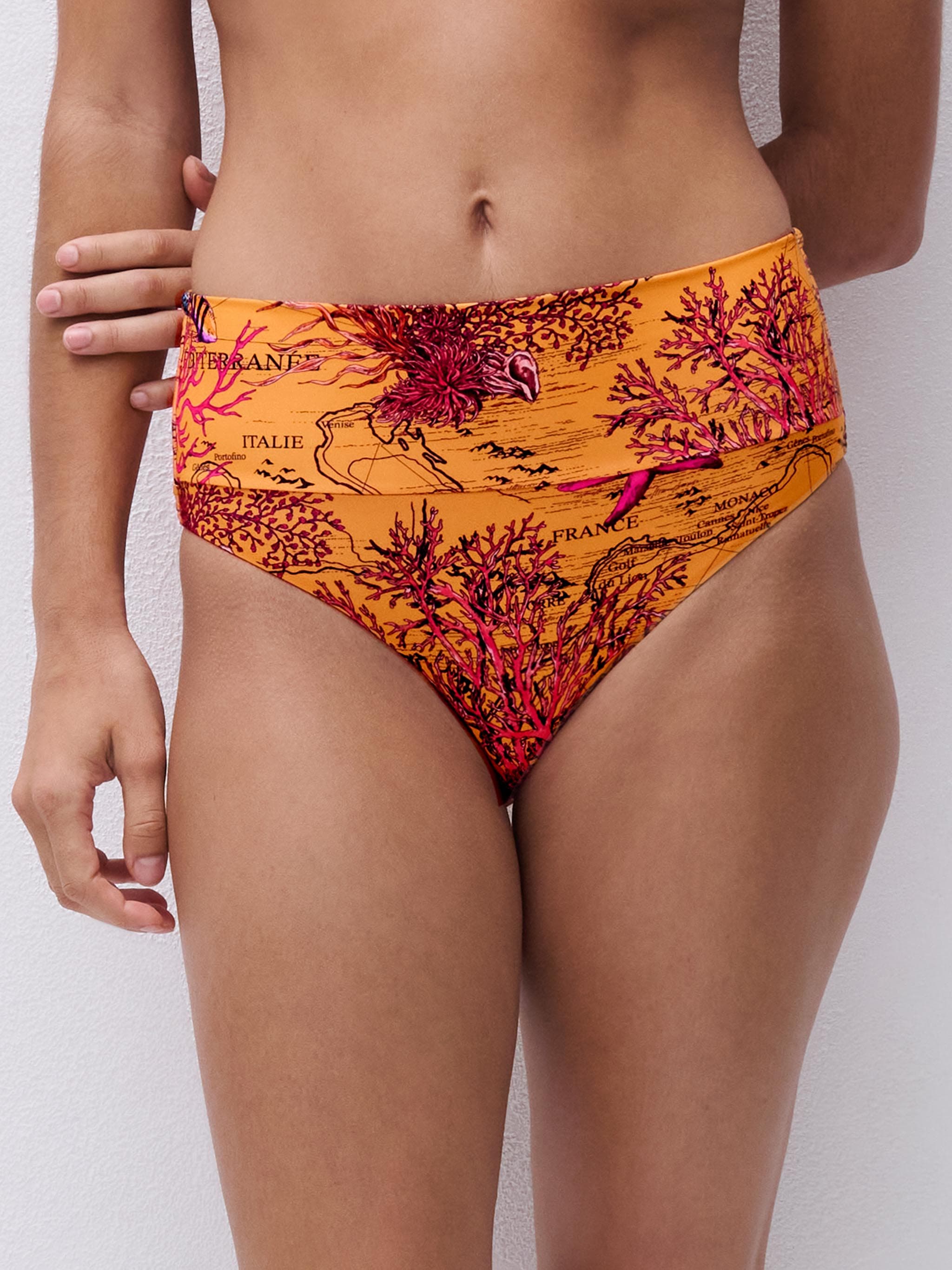 Adjustable high-waisted bikini bottom - Light mediterranean