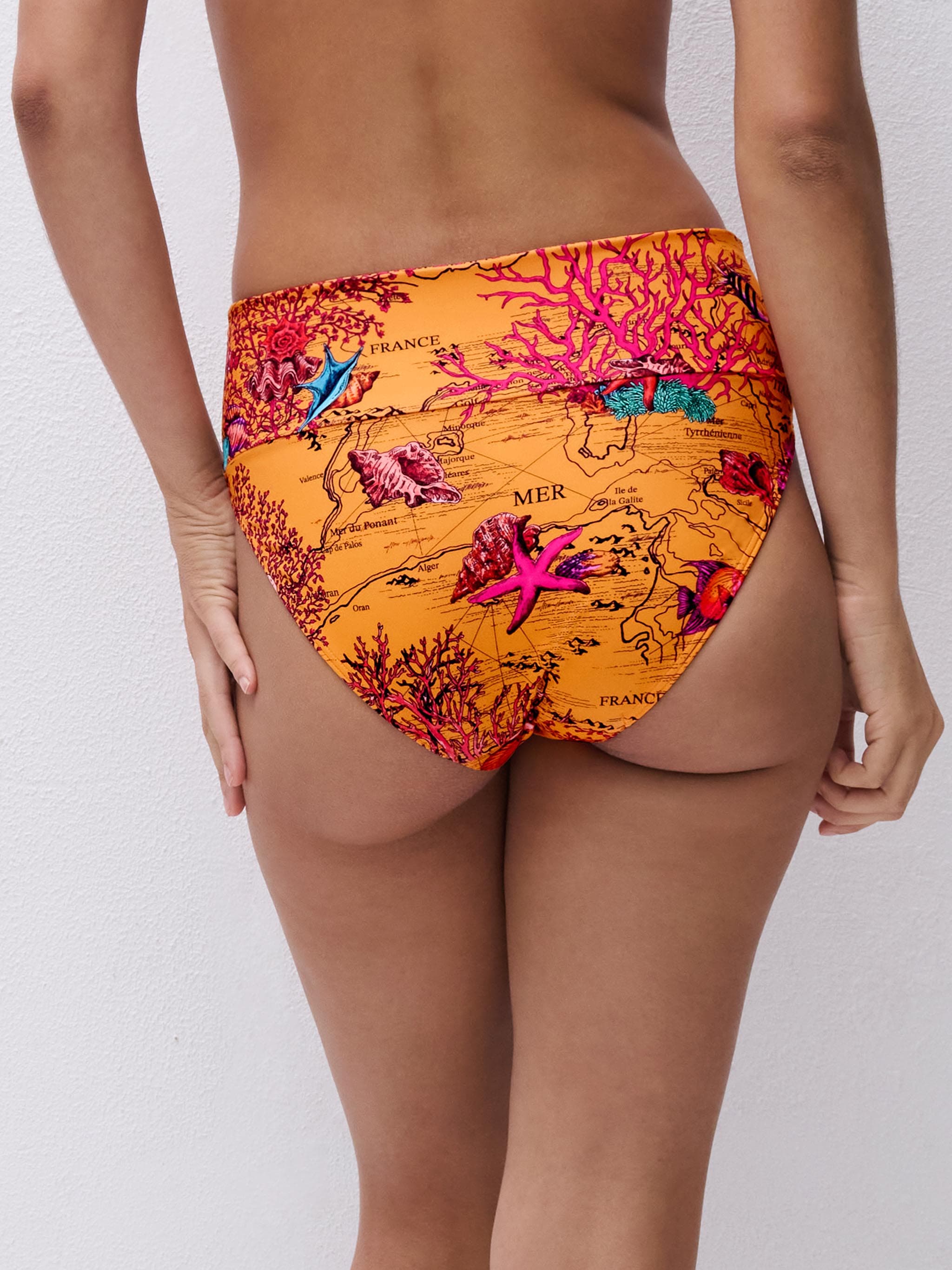 Adjustable high-waisted bikini bottom - Light mediterranean